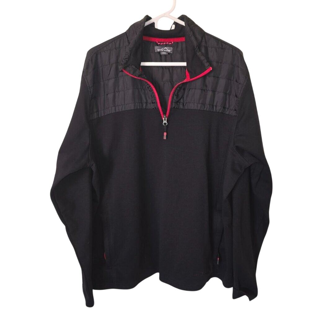 Eddie Bauer Men's Mixed‎ Media Pullover Black Red XXL